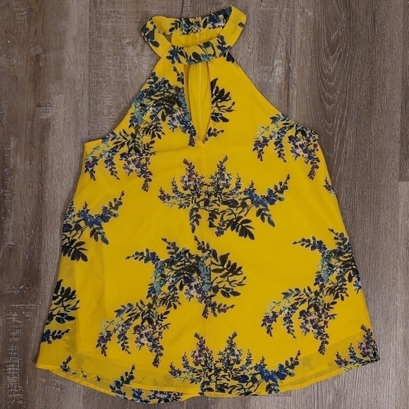 Japna yellow and blue floral halter neck blouse size small - Picture 1 of 10